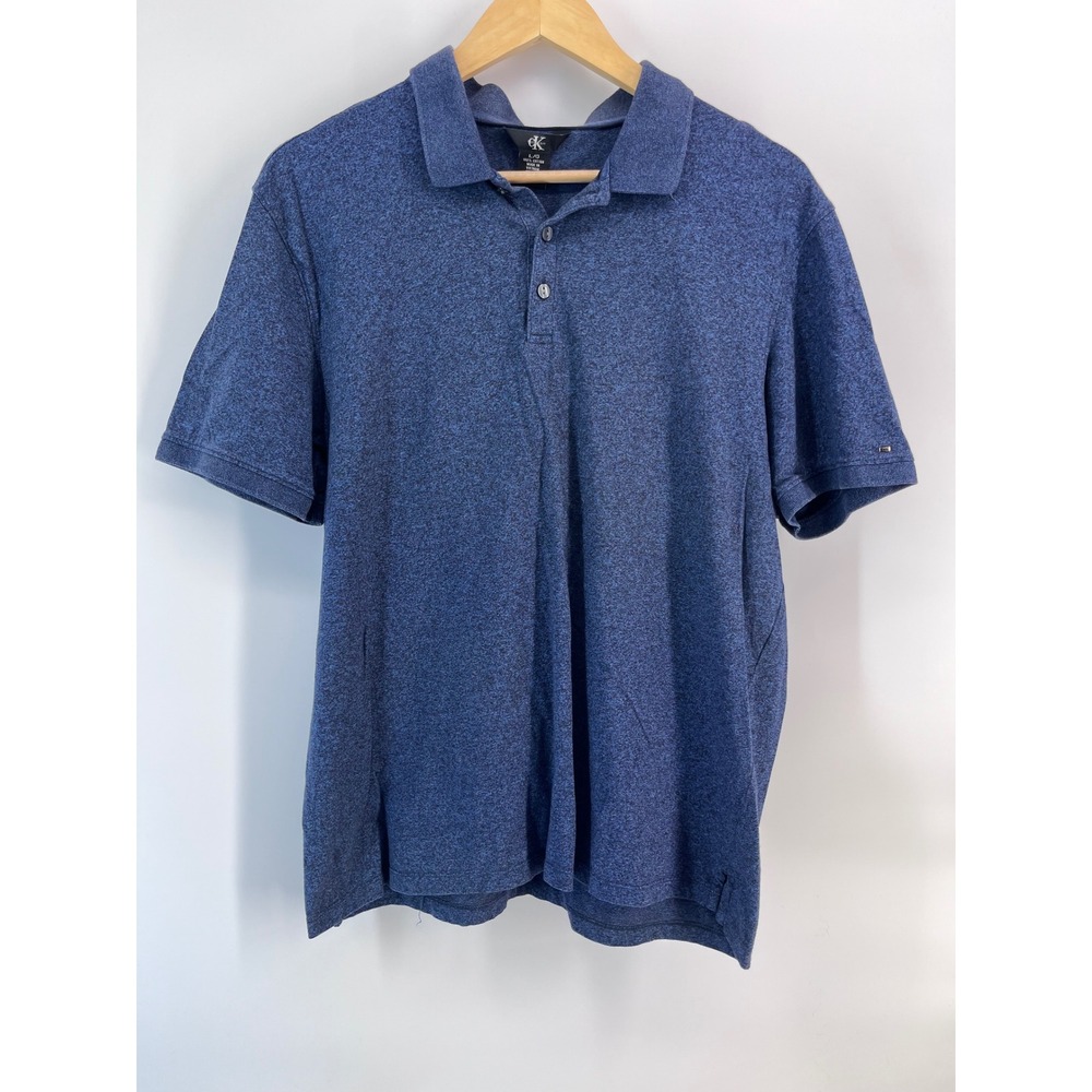 Calvin Klein Mens Blue Heathered 100% Cotton Short Sleeve Polo Shirt L Casual